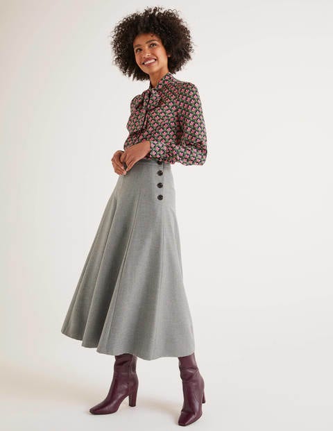 Jupe Midi Esme En Tweed Britannique - Gris chiné Jupe Midi Esme En Tweed Britannique - Gris chiné