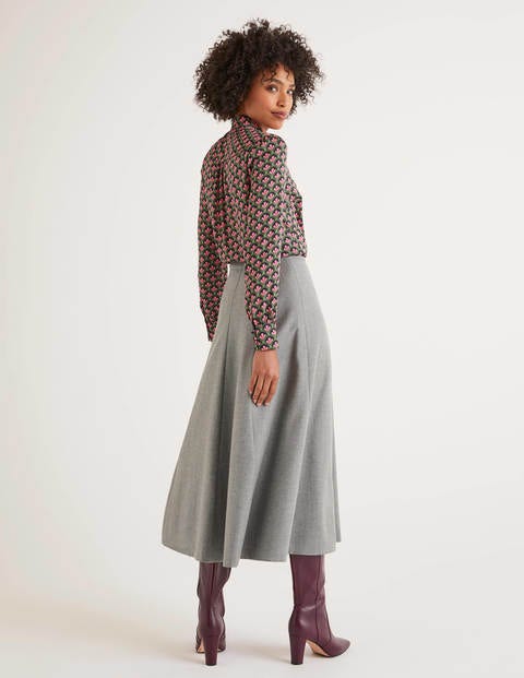 Jupe Midi Esme En Tweed Britannique - Gris chiné Jupe Midi Esme En Tweed Britannique - Gris chiné