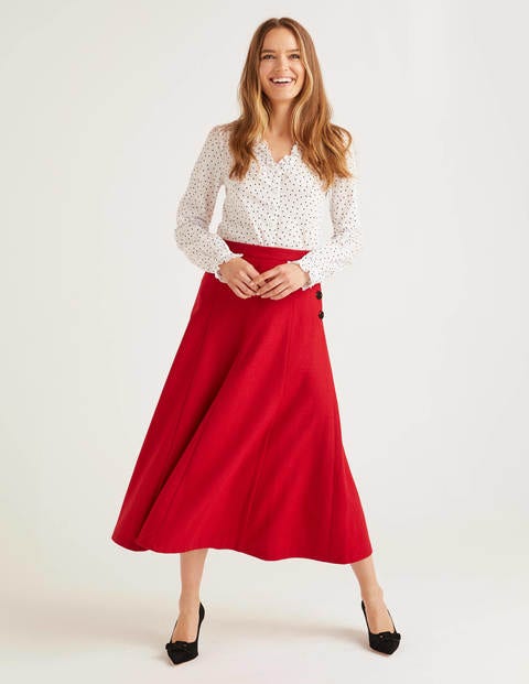 Esme British Tweed Midi Skirt - Post Box Red Esme British Tweed Midi Skirt - Post Box Red