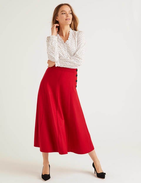 Esme British Tweed Midi Skirt - Post Box Red Esme British Tweed Midi Skirt - Post Box Red