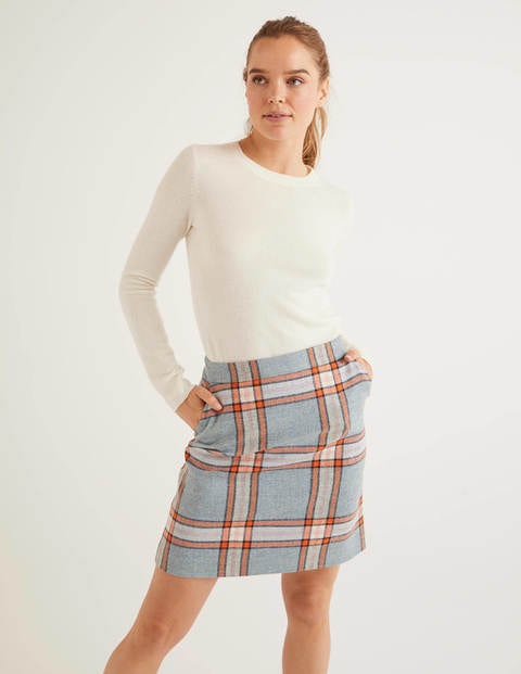 British Tweed Mini Skirt - Heritage Blue, Orange Check British Tweed Mini Skirt - Heritage Blue, Orange Check