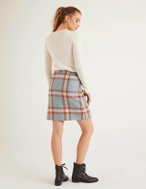 British Tweed Mini Skirt - Heritage Blue, Orange Check British Tweed Mini Skirt - Heritage Blue, Orange Check