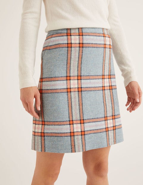 British Tweed Mini Skirt - Heritage Blue, Orange Check British Tweed Mini Skirt - Heritage Blue, Orange Check