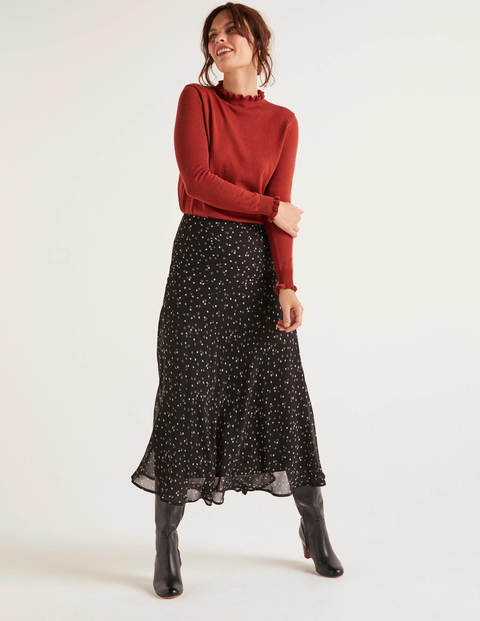 Jupe midi Tabitha - Noir, motif Sweet Flower Jupe midi Tabitha - Noir, motif Sweet Flower