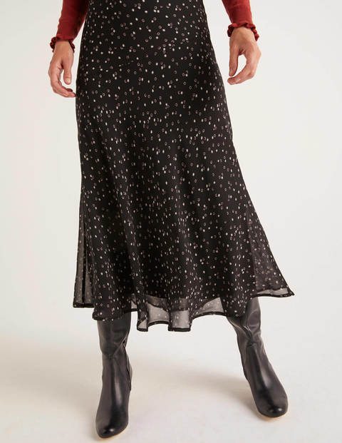 Jupe midi Tabitha - Noir, motif Sweet Flower Jupe midi Tabitha - Noir, motif Sweet Flower