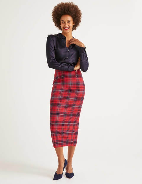 Inverness Pencil Skirt - Poinsettia, River Check Inverness Pencil Skirt - Poinsettia, River Check