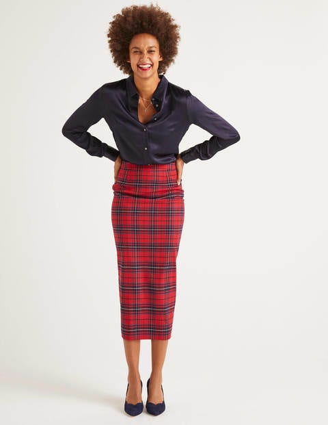 Inverness Pencil Skirt - Poinsettia, River Check Inverness Pencil Skirt - Poinsettia, River Check