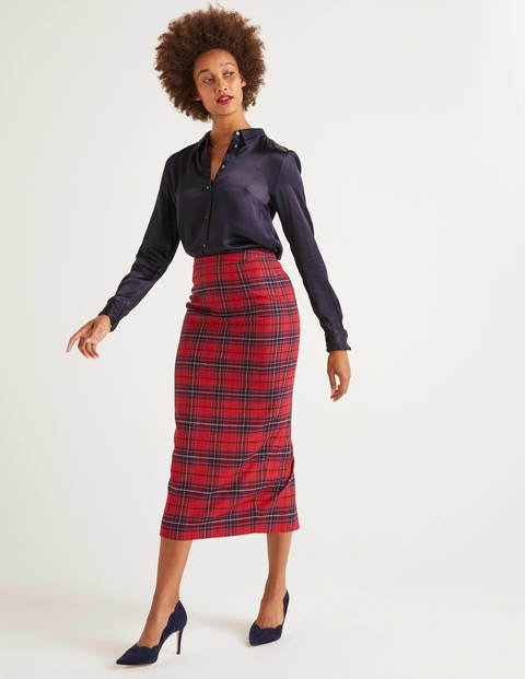 Inverness Pencil Skirt - Poinsettia, River Check Inverness Pencil Skirt - Poinsettia, River Check