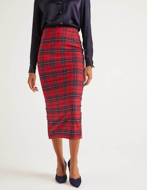 Inverness Pencil Skirt - Poinsettia, River Check Inverness Pencil Skirt - Poinsettia, River Check