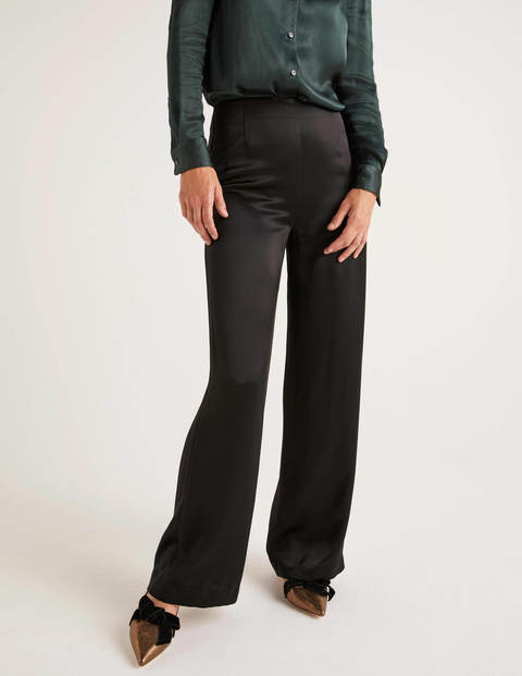 Amney Hose mit weitem Bein aus Satin - Schwarz Amney Hose mit weitem Bein aus Satin - Schwarz