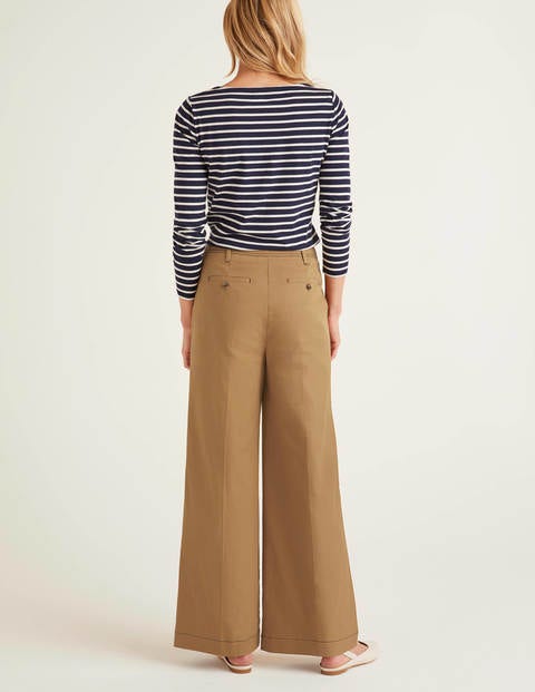Hose mit Steppnaht und weitem Bein - Kamelbraun Hose mit Steppnaht und weitem Bein - Kamelbraun
