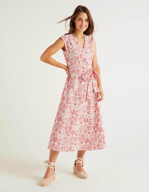 Tori Midikleid - Signalrot, Festliches Paisleymuster Tori Midikleid - Signalrot, Festliches Paisleymuster