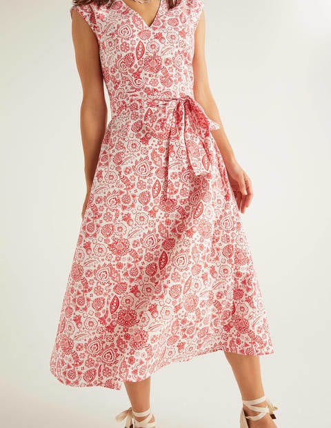 Tori Midikleid - Signalrot, Festliches Paisleymuster Tori Midikleid - Signalrot, Festliches Paisleymuster