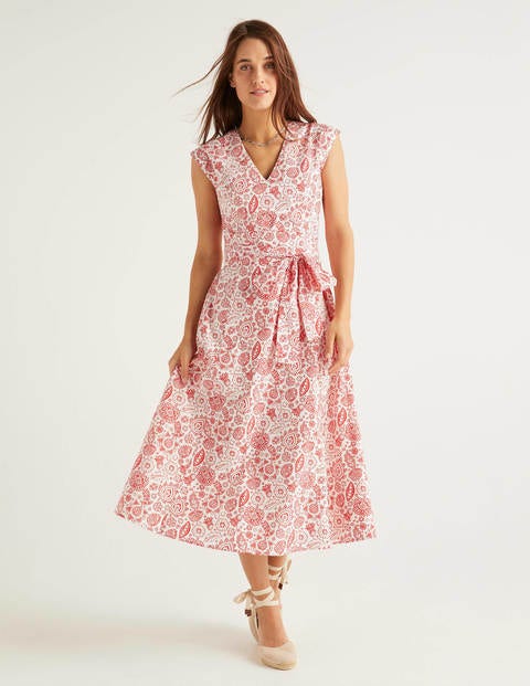 Tori Midikleid - Signalrot, Festliches Paisleymuster Tori Midikleid - Signalrot, Festliches Paisleymuster