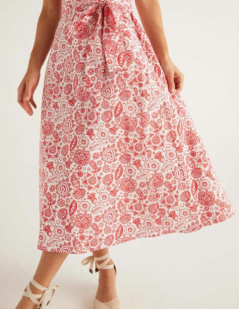 Tori Midikleid - Signalrot, Festliches Paisleymuster Tori Midikleid - Signalrot, Festliches Paisleymuster