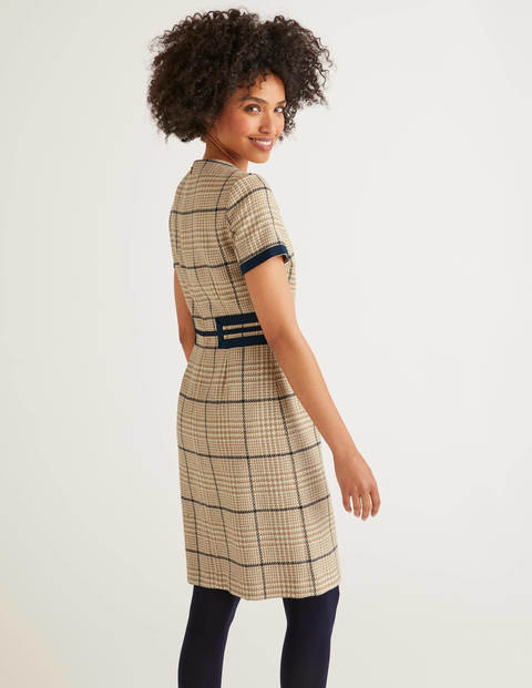 Bridget Tweed-Kleid - Kamelbraun/Navy, Kariert Bridget Tweed-Kleid - Kamelbraun/Navy, Kariert