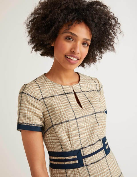 Bridget Tweed-Kleid - Kamelbraun/Navy, Kariert Bridget Tweed-Kleid - Kamelbraun/Navy, Kariert
