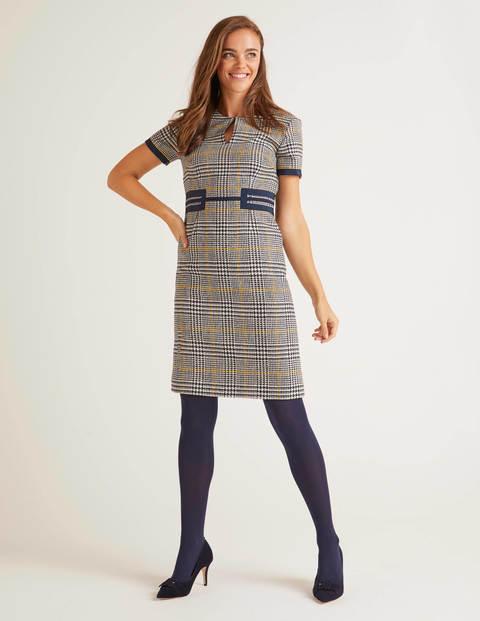 Bridget Tweed-Kleid - Navy/Safrangelb, Kariert Bridget Tweed-Kleid - Navy/Safrangelb, Kariert