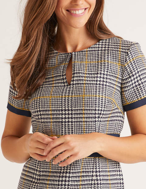 Bridget Tweed-Kleid - Navy/Safrangelb, Kariert Bridget Tweed-Kleid - Navy/Safrangelb, Kariert