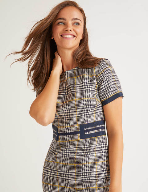 Bridget Tweed-Kleid - Navy/Safrangelb, Kariert Bridget Tweed-Kleid - Navy/Safrangelb, Kariert