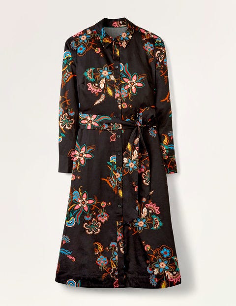 Isodora Midi-Hemdblusenkleid - Schwarz, Florale Wellen Isodora Midi-Hemdblusenkleid - Schwarz, Florale Wellen