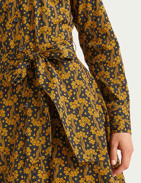 Isodora Midi-Hemdblusenkleid - Schwarz, Florale Wellen Isodora Midi-Hemdblusenkleid - Schwarz, Florale Wellen
