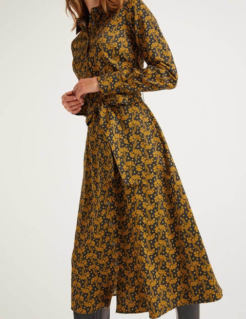 Isodora Midi-Hemdblusenkleid - Schwarz, Florale Wellen Isodora Midi-Hemdblusenkleid - Schwarz, Florale Wellen