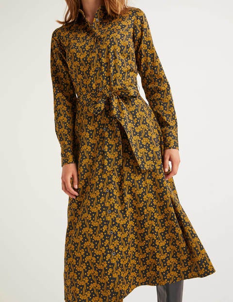 Isodora Midi-Hemdblusenkleid - Schwarz, Florale Wellen Isodora Midi-Hemdblusenkleid - Schwarz, Florale Wellen