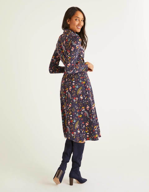 Isodora Midi Shirt Dress - Navy Saffron, Whimsical Bird Isodora Midi Shirt Dress - Navy Saffron, Whimsical Bird