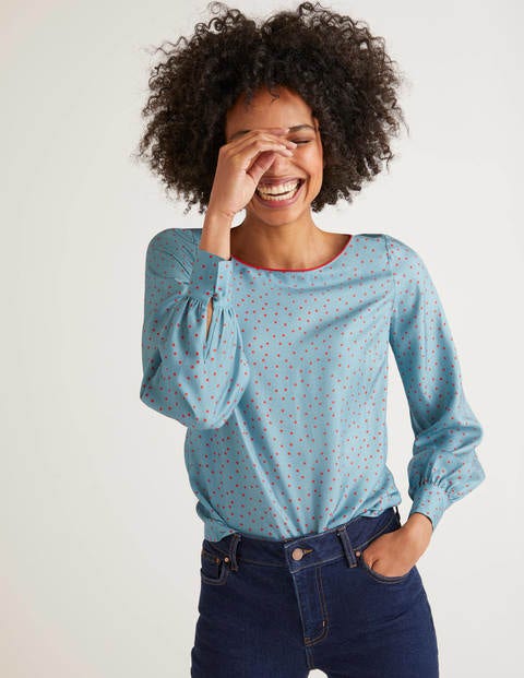 Zada Bluse - Mittelblau, Polka-Tupfen Zada Bluse - Mittelblau, Polka-Tupfen