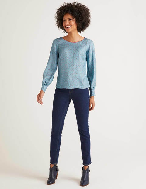 Zada Bluse - Mittelblau, Polka-Tupfen Zada Bluse - Mittelblau, Polka-Tupfen