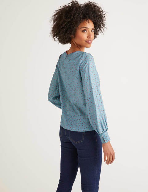 Zada Bluse - Mittelblau, Polka-Tupfen Zada Bluse - Mittelblau, Polka-Tupfen