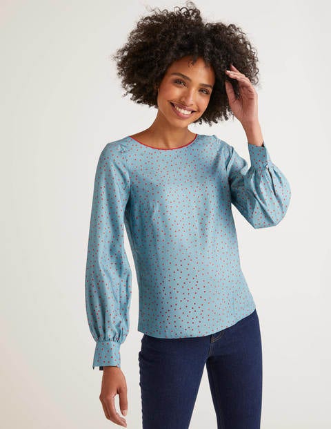 Zada Bluse - Mittelblau, Polka-Tupfen Zada Bluse - Mittelblau, Polka-Tupfen