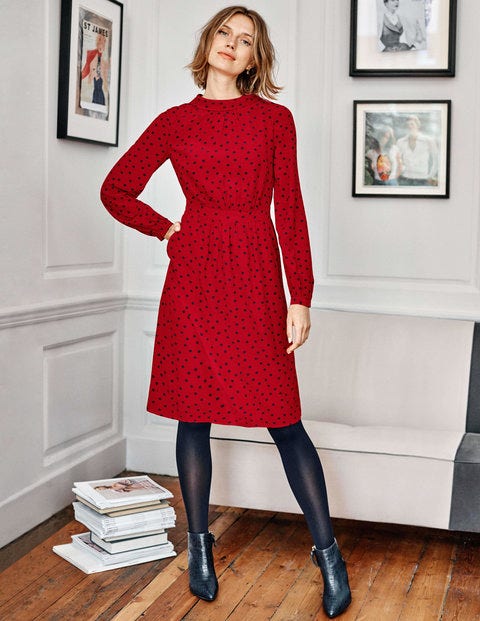 Lucinda Dress - Poinsettia, Polka Spot 