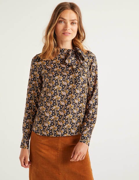 Aria Bluse - Schwarz, Florale Wellen Aria Bluse - Schwarz, Florale Wellen