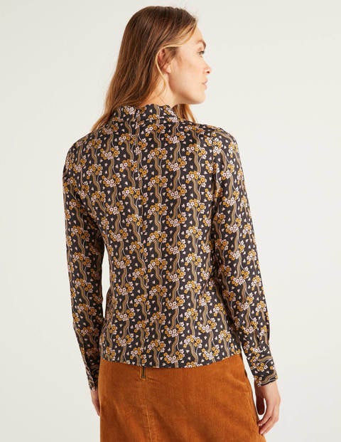Aria Bluse - Schwarz, Florale Wellen Aria Bluse - Schwarz, Florale Wellen