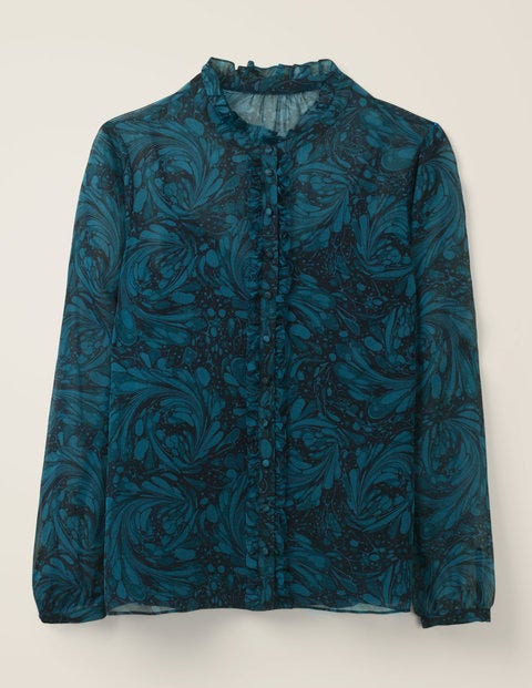 Lavinia Silk Blouse - Navy, Marbled Dreams Lavinia Silk Blouse - Navy, Marbled Dreams