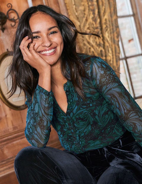 Lavinia Silk Blouse - Navy, Marbled Dreams Lavinia Silk Blouse - Navy, Marbled Dreams