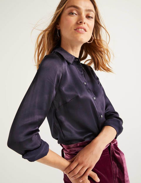 Anita Satin Shirt - Navy Anita Satin Shirt - Navy