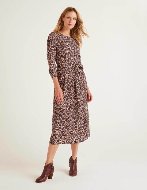 Lydia Kleid - Warmes Braun, Blumen, Leopardenmuster Lydia Kleid - Warmes Braun, Blumen, Leopardenmuster