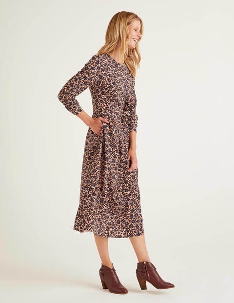 Lydia Kleid - Warmes Braun, Blumen, Leopardenmuster Lydia Kleid - Warmes Braun, Blumen, Leopardenmuster