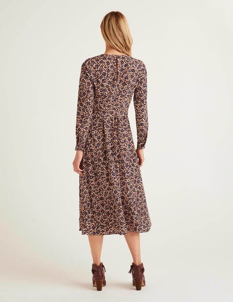 Lydia Kleid - Warmes Braun, Blumen, Leopardenmuster Lydia Kleid - Warmes Braun, Blumen, Leopardenmuster