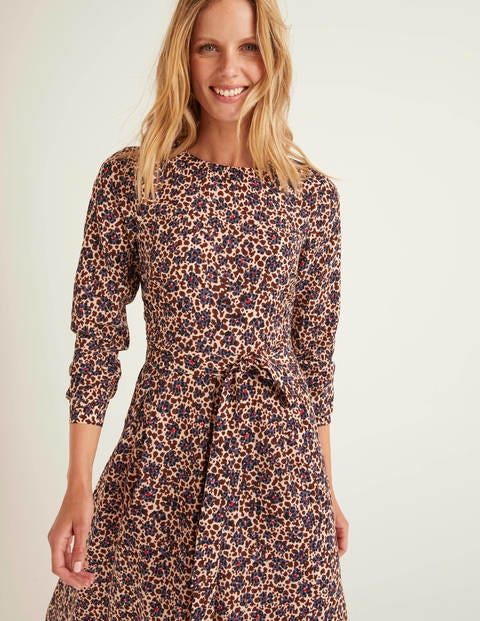 Lydia Kleid - Warmes Braun, Blumen, Leopardenmuster Lydia Kleid - Warmes Braun, Blumen, Leopardenmuster