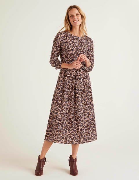 Lydia Kleid - Warmes Braun, Blumen, Leopardenmuster Lydia Kleid - Warmes Braun, Blumen, Leopardenmuster
