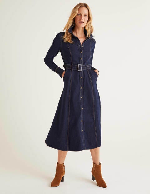 Mira Midi-Denimkleid - Verwaschenes Indigo Mira Midi-Denimkleid - Verwaschenes Indigo