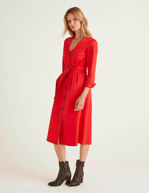 Isabel Stitch Detail Dress - Post Box Red Isabel Stitch Detail Dress - Post Box Red
