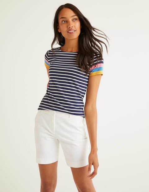 Short Sleeve Breton - Navy/Bright Carmellia Cuff Short Sleeve Breton - Navy/Bright Carmellia Cuff