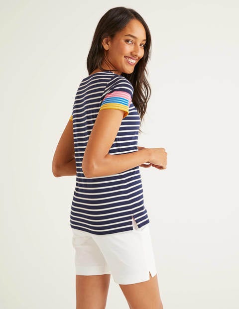 Short Sleeve Breton - Navy/Bright Carmellia Cuff Short Sleeve Breton - Navy/Bright Carmellia Cuff