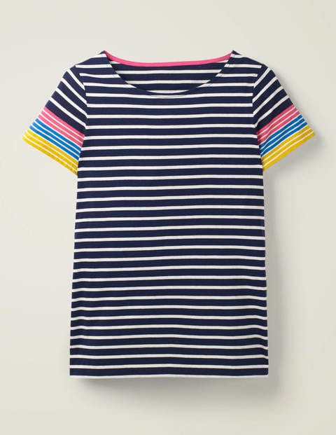 Short Sleeve Breton - Navy/Bright Carmellia Cuff Short Sleeve Breton - Navy/Bright Carmellia Cuff