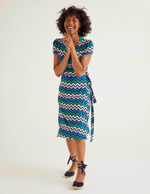 Sommer-Wickelkleid - Navy, Zickzackstreifen Sommer-Wickelkleid - Navy, Zickzackstreifen